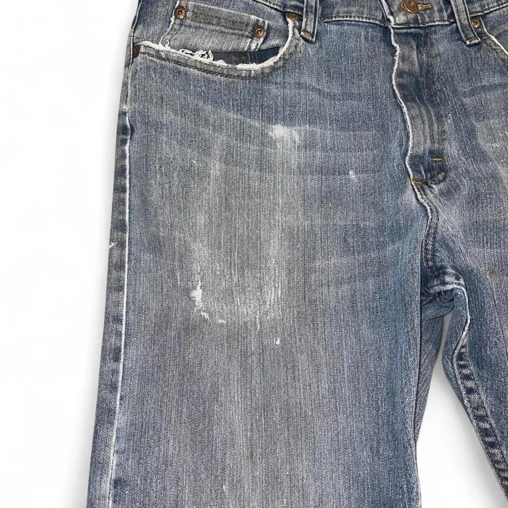 Wrangler Thrashed Relaxed Boot Cut Jeans Mens 32x32 Blue Distressed Workwear - Picture 4 of 8